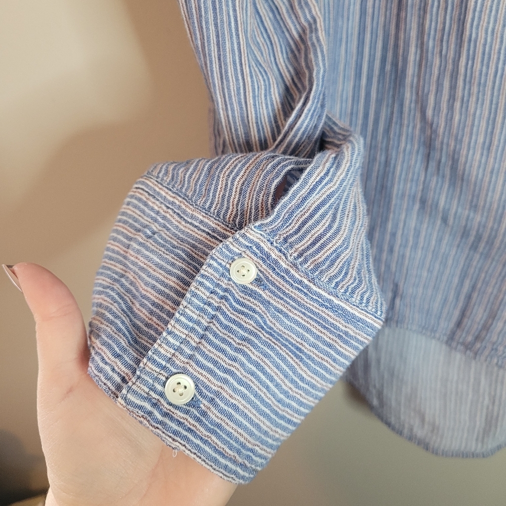 Caslon Blue Striped Cotton Popover Tunic Shirt - Picture 3 of 10